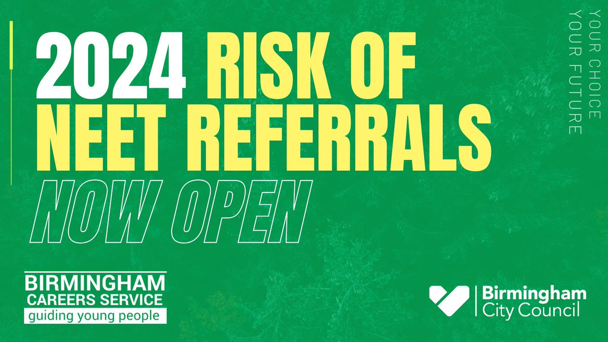 Birmingham Careers Service are now taking year 11/12/13 referrals of young people who are at risk of NEET. For more info and to access our referral form visit birminghamcareersservice.co.uk/roni/