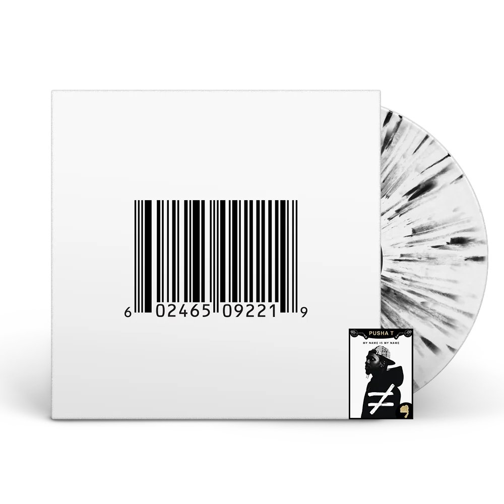 Pusha T's 'My Name is My Name' finally getting a vinyl release on splatter wax, dropping next week May 16, only 1200 made, comes with a trading card, available on Def Jam Shop