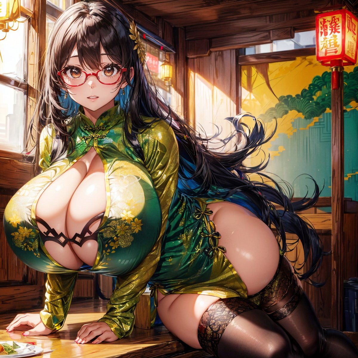 #AIArt 
#stablediffusion 
#OppAI
Green cheongsam