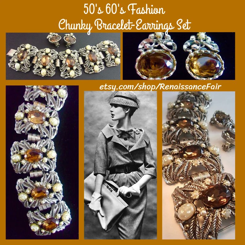 etsy.com/listing/171449…
#bracelet #earrings #jewelrySet #vintage #VictorianRevival #chunky #ornate #RenaissanceRevival #Baroque #pearls #lava #wide #topazRhinestones #heavy #Selro #Selini #openScroll #statement #set #clipon #filigree #floral #leaves