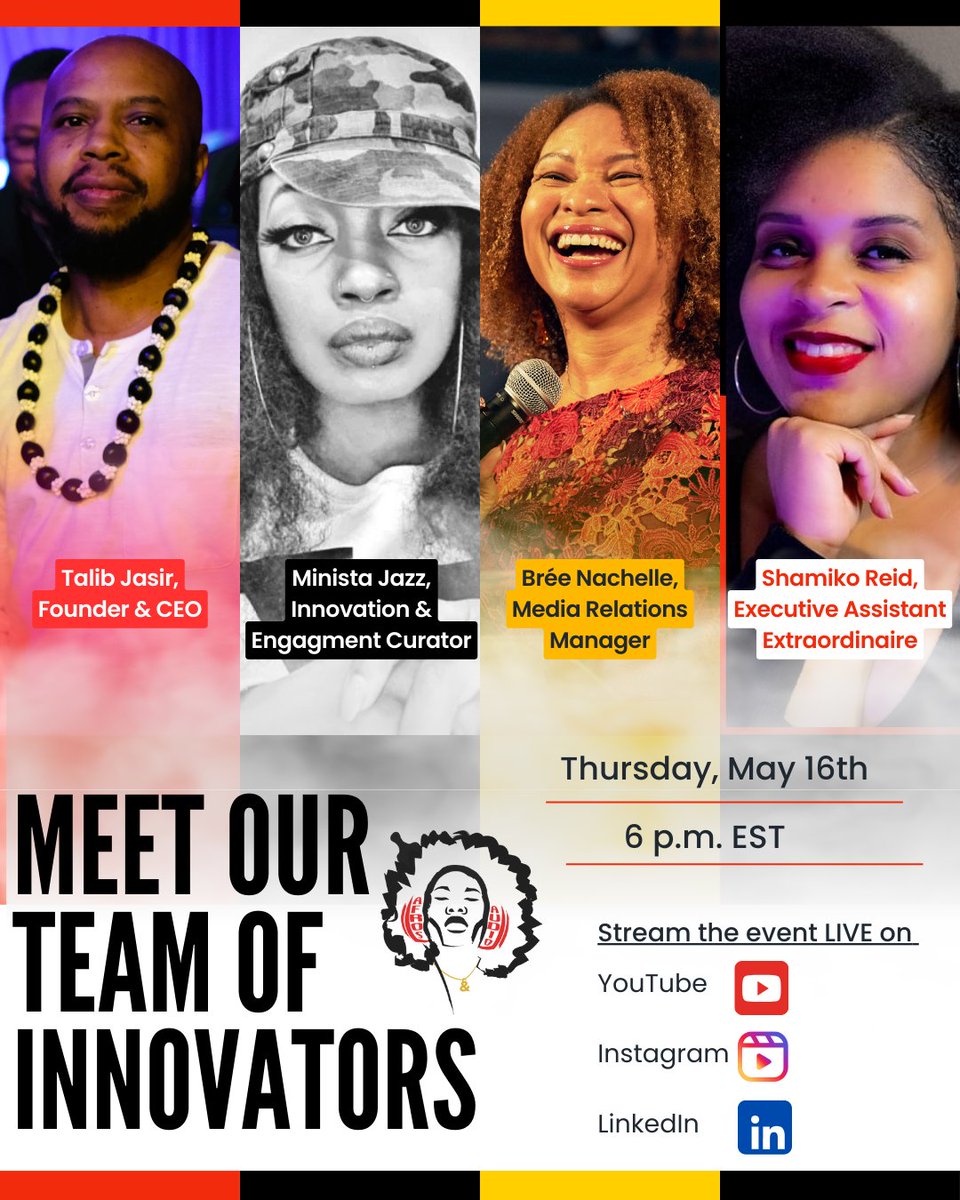 Going LIVE! Join us on YouTube, LinkedIn, or Instagram this Thurs, May 16 at 6:30 PM EST for an exciting glimpse into Afros & Audio’s 6th Annual event! Meet our new team, explore upcoming collaborations, & preview the innovative content we have lined up for 2024. #afrosandaudio🌟