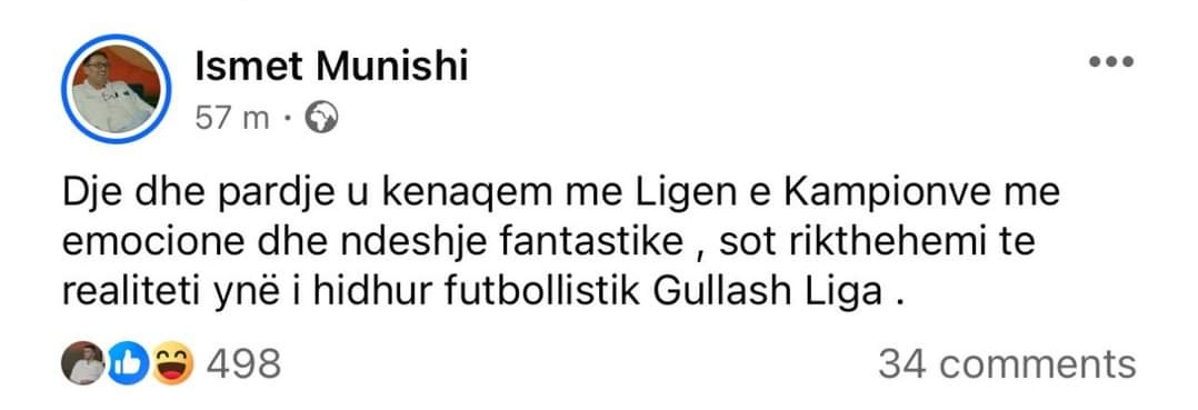 Ismet Munishi should be ashamed as well. He needs to stop talking about 'Gullash Liga' from now on. #Kosova is above everything!