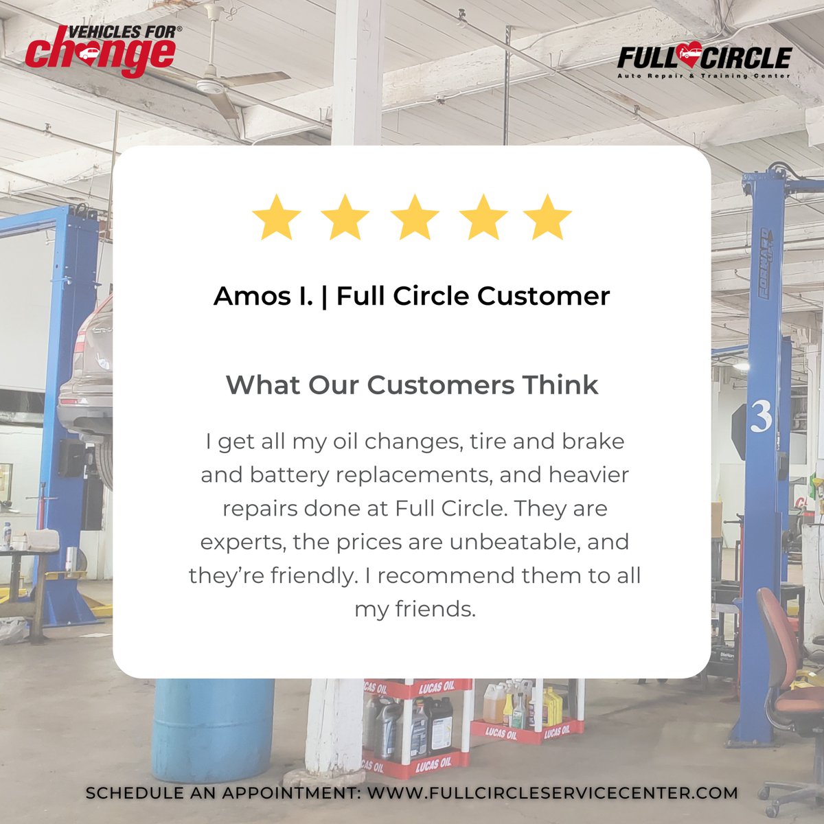 Vehicles4Change's tweet image. Every appointment you make supports VFC&apos;s mission to empower individuals through transportation and job training. 

Make an appointment today fullcircleservicecenter.com

#FullCircleService #SupportChange #BookToday #VehiclesForChange #Philanthropy