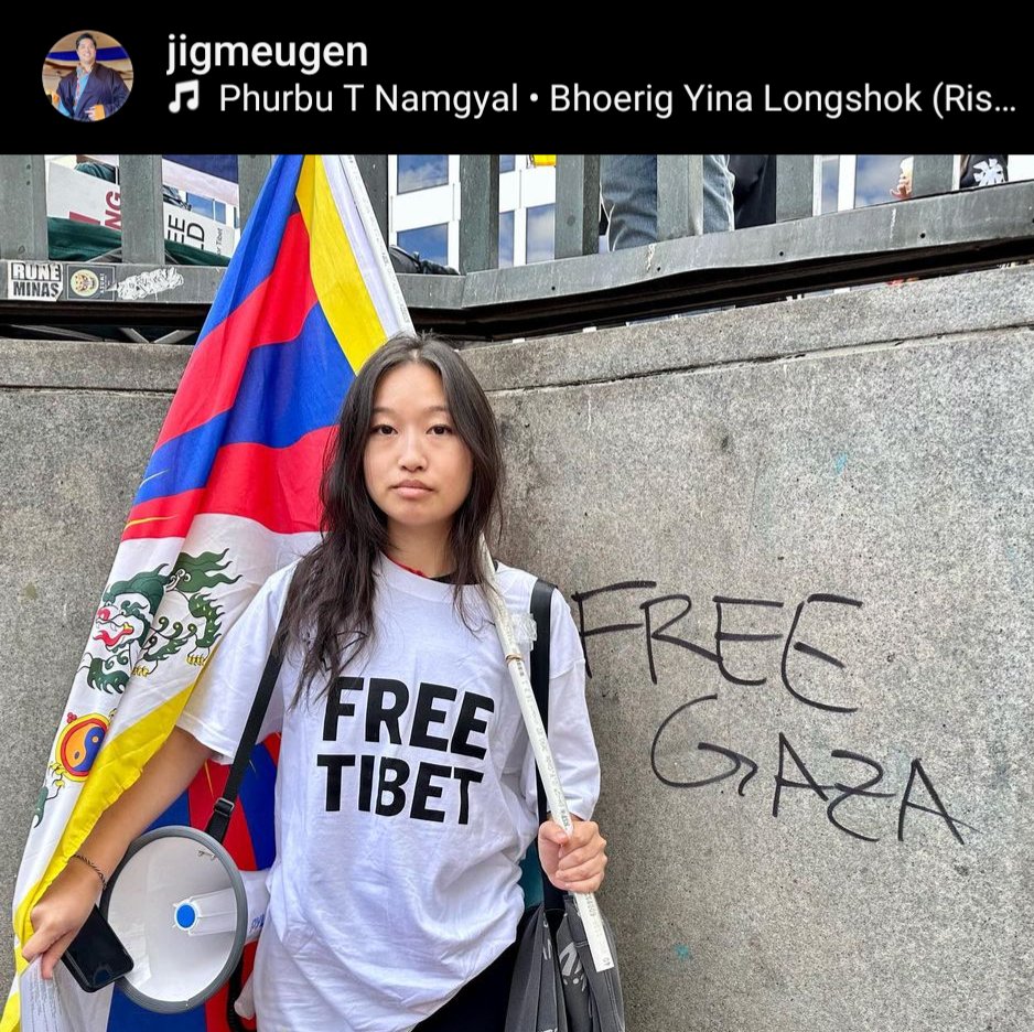 it's free tibet and free palestine actually, hope that helps