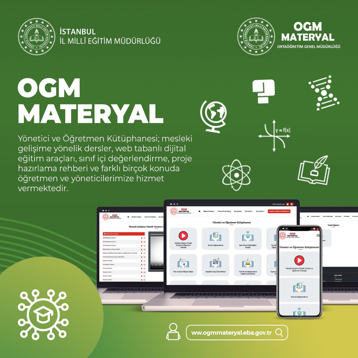 🔺'OGM Materyal Yönetici ve Öğretmen Kütüphanesi'; mesleki gelişime yönelik dersler, web tabanlı dijital eğitim araçları, sınıf içi değerlendirme, proje hazırlama rehberi ve farklı birçok konuda öğretmen ve yöneticilerimize hizmet vermektedir. 📚 Kütüphanede yönetici ve…