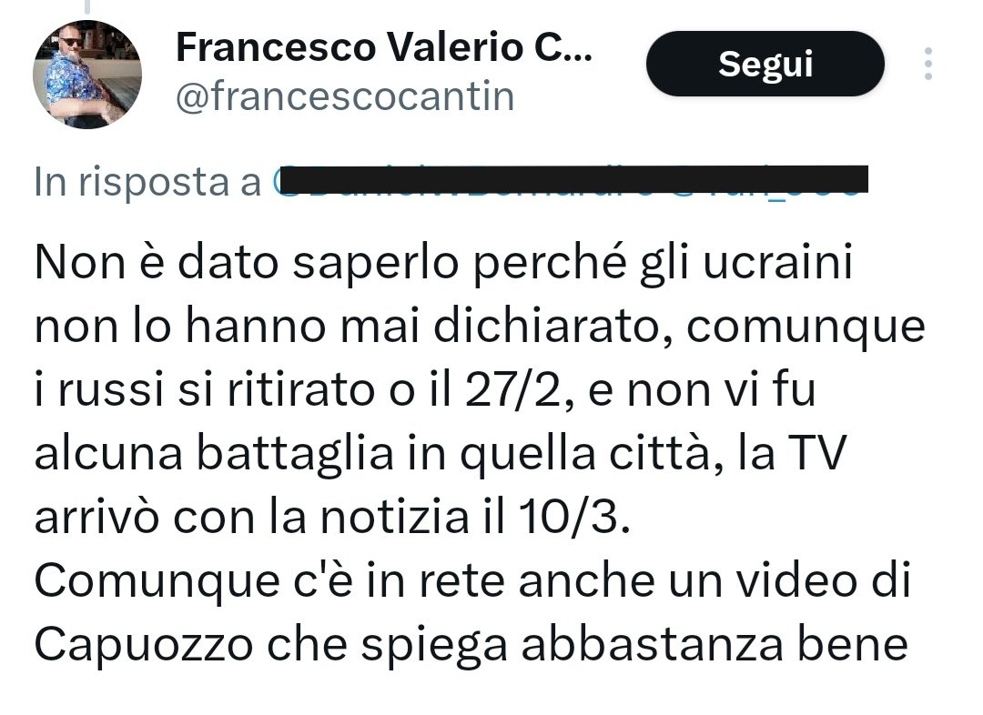 Il ciucciaputin Francesco sa tutto su Bucha.
Ad esempio sa che è stata una messinscena, infatti i russi lasciarono la città 3 giorni dopo l'inizio della guerra e le tv arrivarono il 10/3 🤔
E poi in rete c'è un video di Capuozzo 🙄