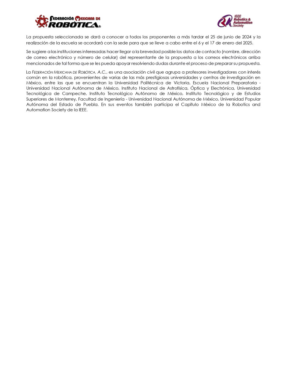 FeMexRobotica (@femexrobotica) on Twitter photo 🤖📢La <a href="/FeMexRobotica/">FeMexRobotica</a> invita a presentar propuestas para organizar y dar sede a la ESCUELA DE INVIERNO DE ROBÓTICA 2024-2025
📆🤩Instituciones interesadas enviar propuesta a más tardar el 14 de junio de 2024 a los correos: norma.gonzalez@enp.unam.mx y carranza@inaoep.mx 🤖📢La <a href="/FeMexRobotica/">FeMexRobotica</a> invita a presentar propuestas para organizar y dar sede a la ESCUELA DE INVIERNO DE ROBÓTICA 2024-2025
📆🤩Instituciones interesadas enviar propuesta a más tardar el 14 de junio de 2024 a los correos: norma.gonzalez@enp.unam.mx y carranza@inaoep.mx