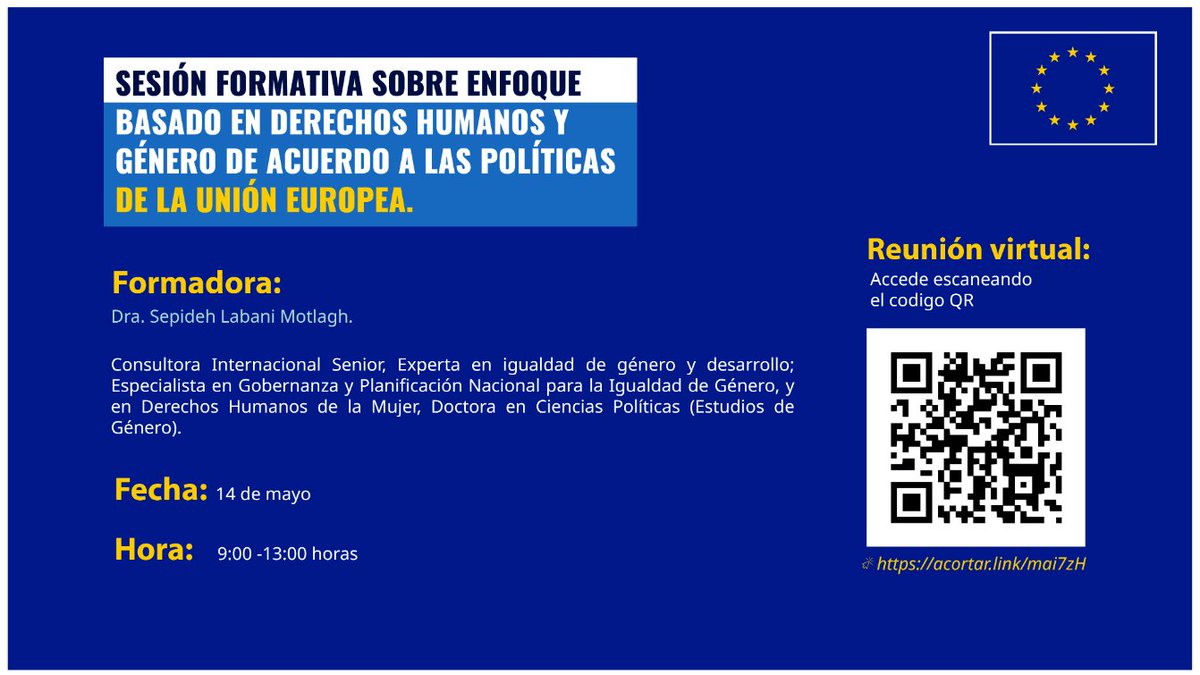 👥 Participa en la sesión informativa sobre Enfoque basado en derechos humanos y género de acuerdo a las políticas de la #UniónEuropea.

Información aquí 👇 o escanea el código QR
eeas.europa.eu/delegations/gu…

#UEGuatemala #Guatemala #GlobalGateway #EnfoqueDeGénero #DerechosHumanos