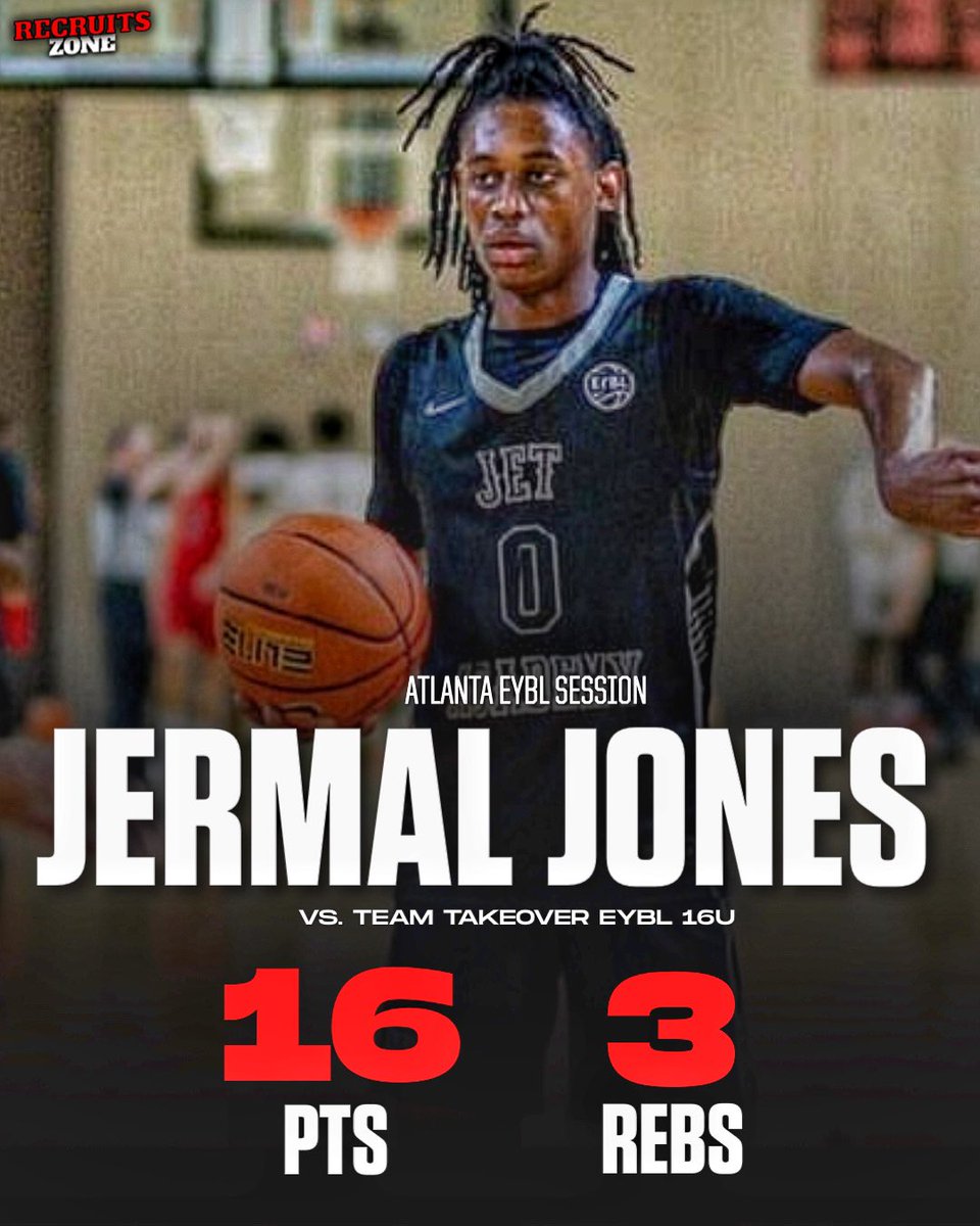 2026 4 🌟 prospect Jermal Jones put up a productive performance against Team Takeover EYBL 16u over the past weekend, finishing with: • 16 PTS • 3 REBS Holds an offer from Stetson. @JermalJonesJr0