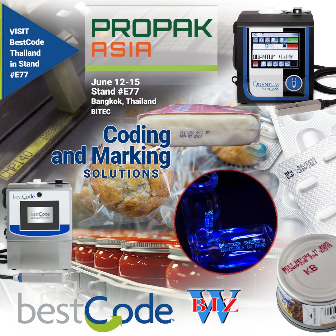 bestcodecoding's tweet image. Join #BestCode #Thailand (Wisebiz) at #PROPAKASIA Visit with the #codingandmarking experts—BITEC, Bangkok, Thailand
📅 12 to 15 June
📍 Stand E77
exhibitors.informamarkets-info.com/event/2024PPKA…
#markingsolutions #datecoder #cij #manufacturingautomation #printing #packaging #traceability