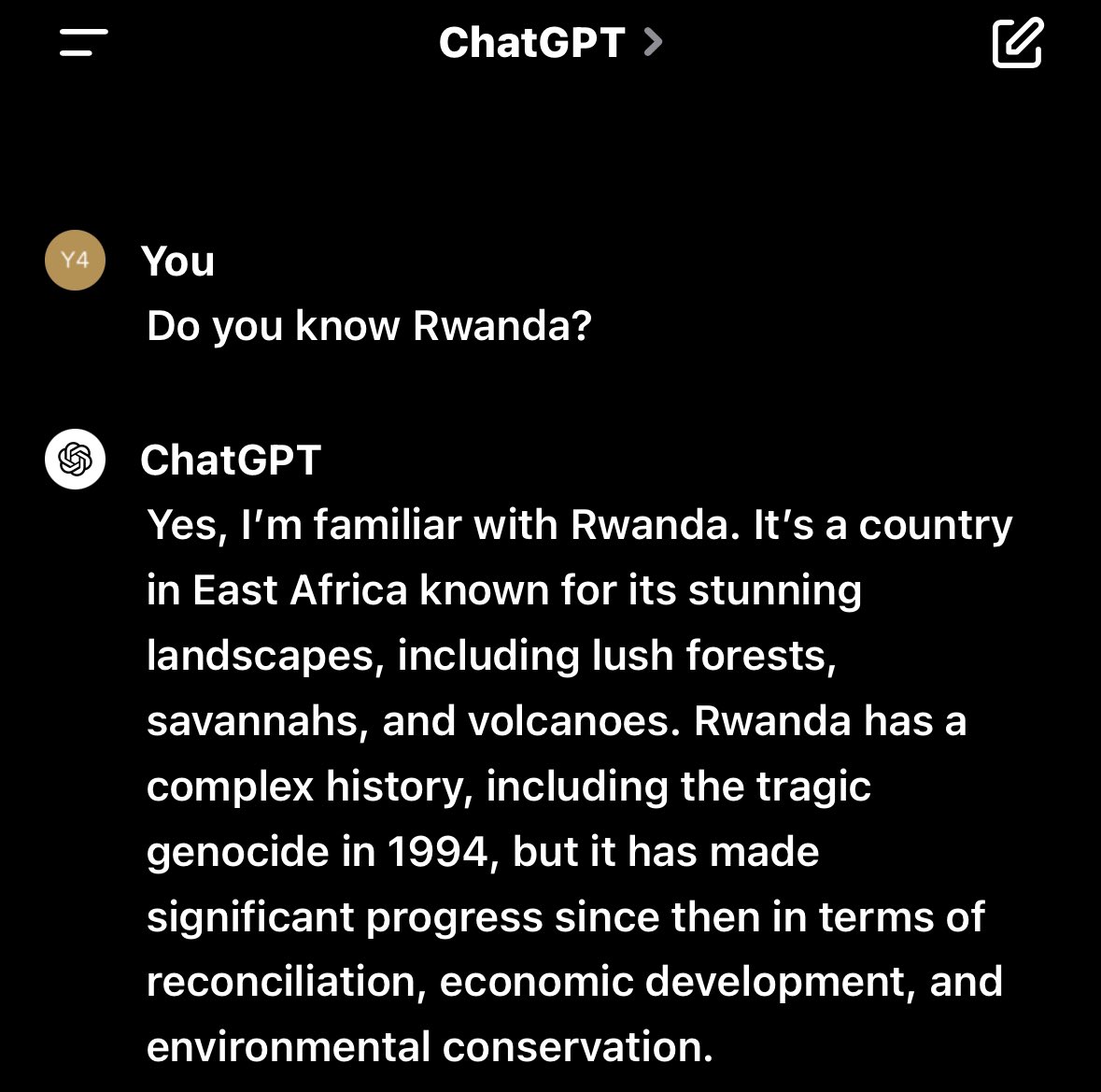 Even ChatGPT knows that Rwanda made a “Significant Progress after the genocide against Tutsi in 1994” all after new leadership. #RwandaIsOpen #RwandaWorks