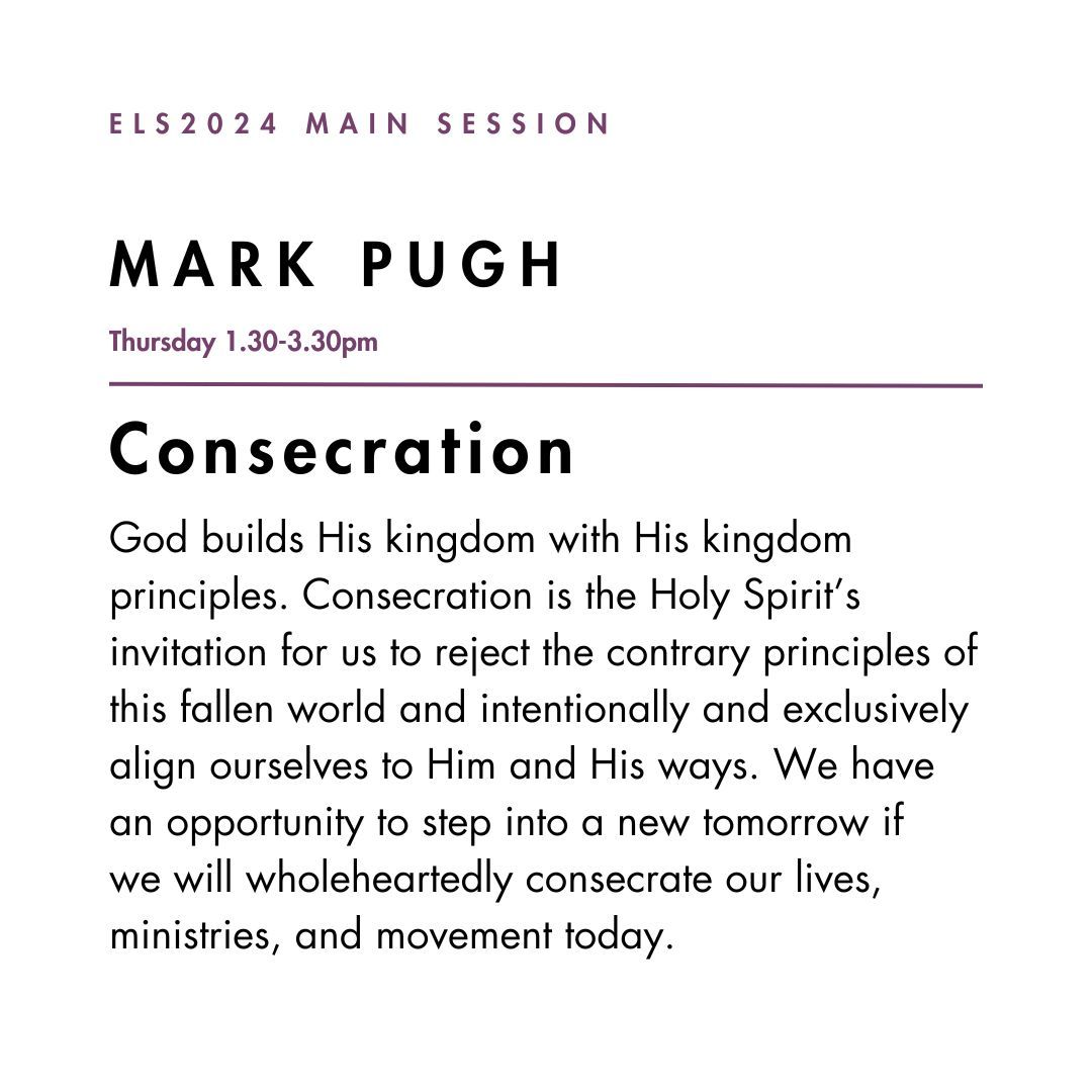 ELS2024 is taking place 14-16 May at Harrogate Convention Centre... only 1 week away!

Swipe through for a sneak peek of what to expect at Mark Pugh's 'Consecration' main session. The final session at ELS 2024! ➡️

elimleaders.org.uk