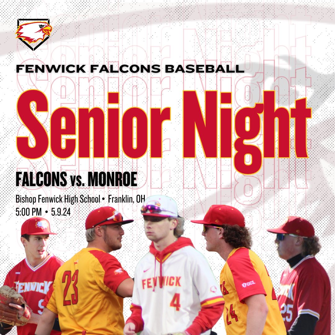 Bishop Fenwick Baseball (@baseballbfhs) on Twitter photo It’s Senior Night! The Falcons look to bounce back as we host <a href="/MonroeBaseball_/">Monroe Hornets Baseball</a> tonight at 5:00 PM.
Pregame festivities begin at 4:45 as we honor Carrson, Tristan, Dhane, Nathan, and Earl before their final regular-season home game! #Family It’s Senior Night! The Falcons look to bounce back as we host <a href="/MonroeBaseball_/">Monroe Hornets Baseball</a> tonight at 5:00 PM.
Pregame festivities begin at 4:45 as we honor Carrson, Tristan, Dhane, Nathan, and Earl before their final regular-season home game! #Family
