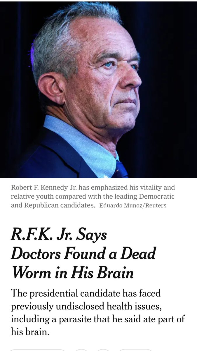 Even Presidential candidate & medical freedom activist #RFKJ isn't immune to #parasites. Not only did docs find a worm in his brain over a decade ago, but the worm was actually EATING away at it. If you're wondering if your symptoms could be linked to parasites, shoot me a DM!