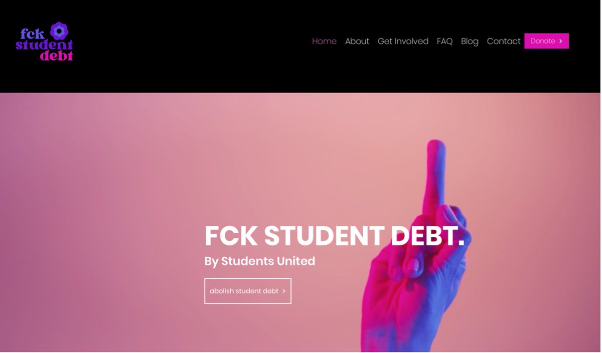 🧵The MN State University system forces every student to pay a fee to a group called 'Students United.' Students United is a private corporation that uses students' mandatory fees for political advocacy. Like this website, which calls for abolishing all student debt: