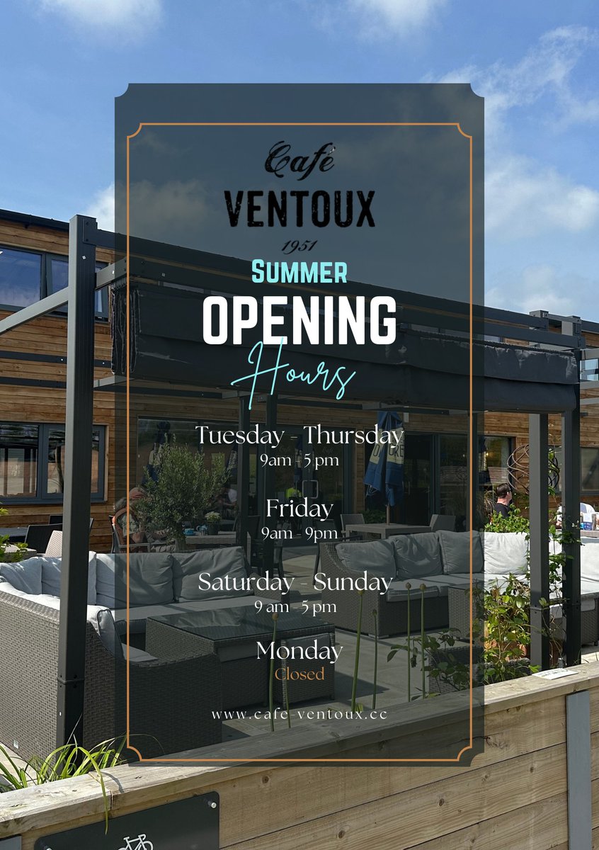 Summer opening hours - come and join us on the terrace, Friday night until 9pm - Licensed Bar and great food