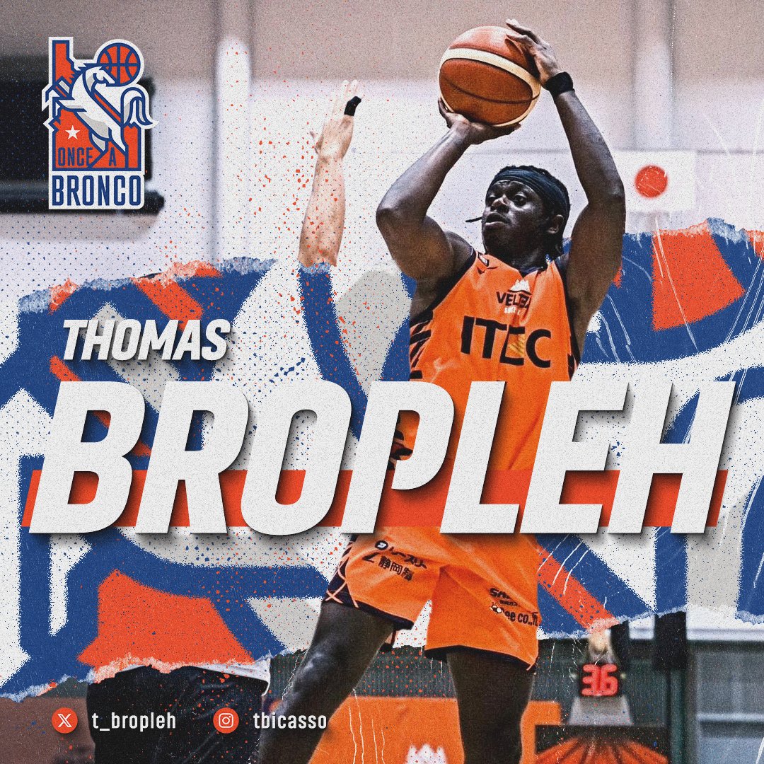 BREAKING NEWS: PLAYER ANNOUNCEMENT -- Please welcome @t_bropleh to @onceabronco for @thetournament. Tom played for @BroncoSportsMBB from 2010-2014 and was a part of the 2013 NCAA Tournament team. This season Tom played for @VELTEX_SHIZUOKA in Japan's @B_LEAGUE. Welcome, Tom!