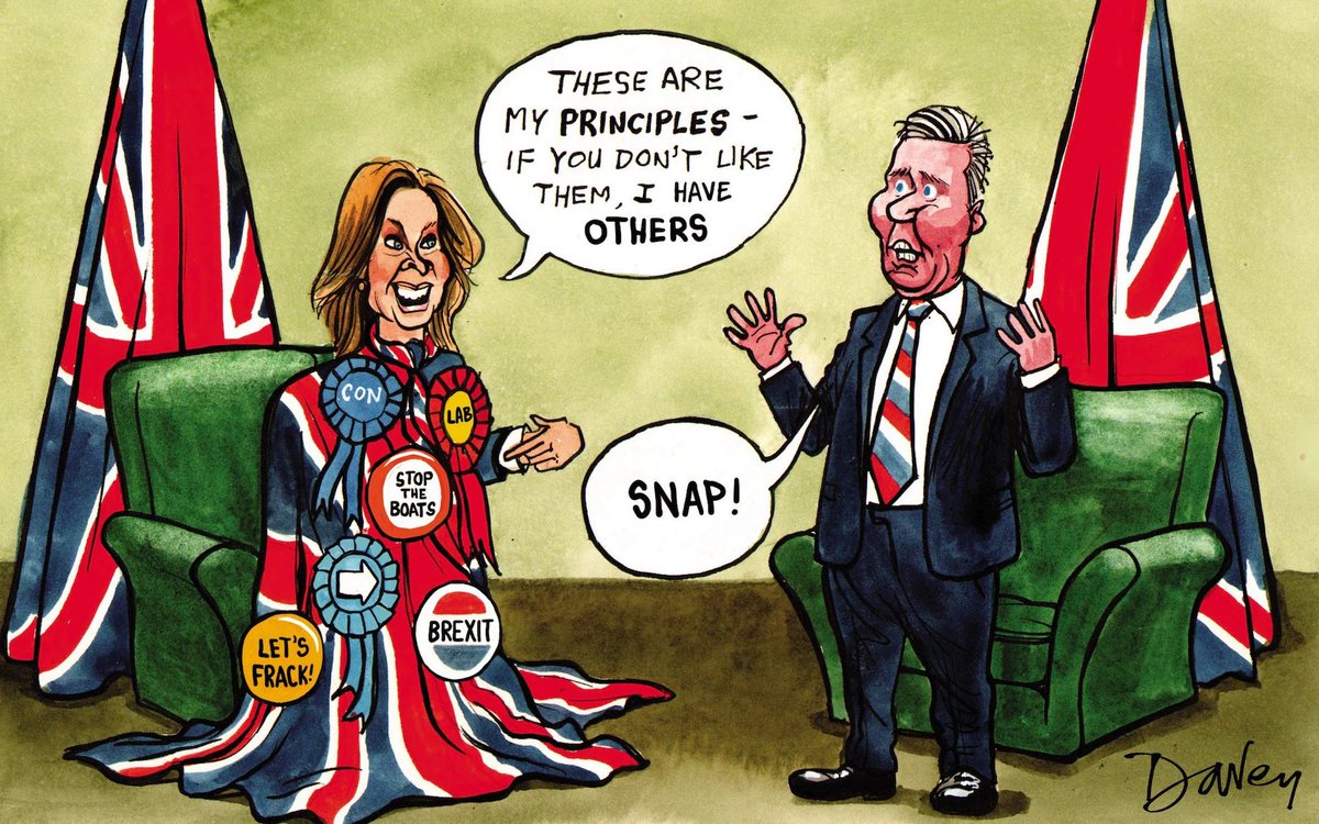 Andy Davey: In a demonstration of pure moral rectitude, hard-right flag-waving ERG Tory #NatalieElphicke crosses the floor to Labour. The floor-crossed lovers Keir and Natalie bond over their shared range of principles – political cartoon gallery in London original-political-cartoon.com