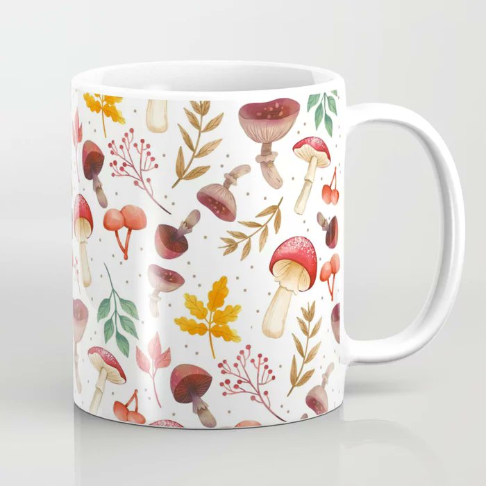 Mushrooms pattern Coffee Mug >> society6.com/product/mushro… #Mushrooms #pattern #CoffeeMug