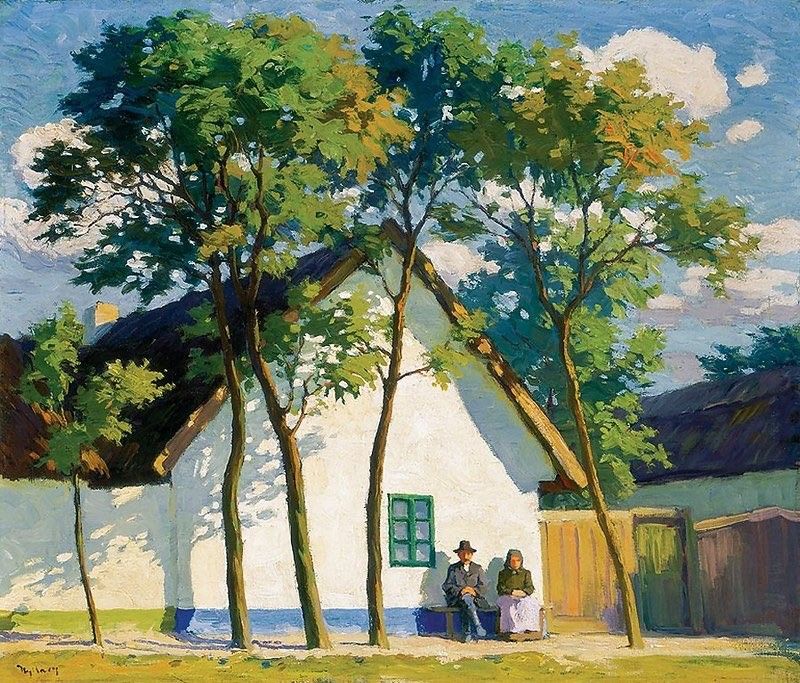 SÁNDOR NYILASY Pintor Húngaro 1873-1934 Óleo s/ Lienzo - 60 x 70 cm 'Domingo por la Tarde'