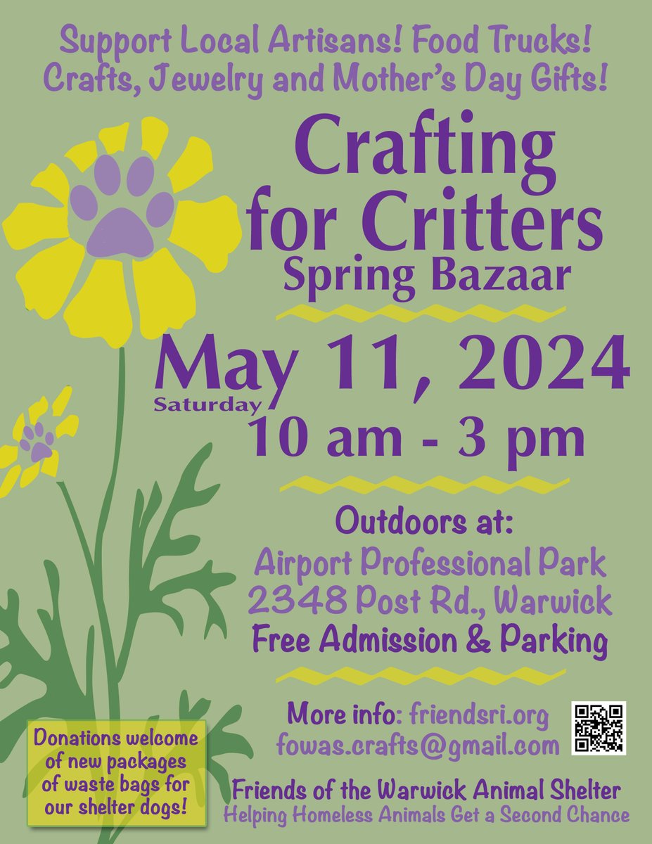 WarwickPaws's tweet photo. #CraftingforCritters Spring Bazaar is this Sat. May 11th, 10am-3pm, 2348 Post Rd., Warwick w/70+ local vendors. Shop 4 Moms Day, Dad, Pets, Home, Garden, YOU!!!! Free admission & parking. #helphomelessanimals
More info: https://t.co/IXJTbdPrel or FB event https://t.co/0wZJoAr6rg https://t.co/xDc5p3l3Kr