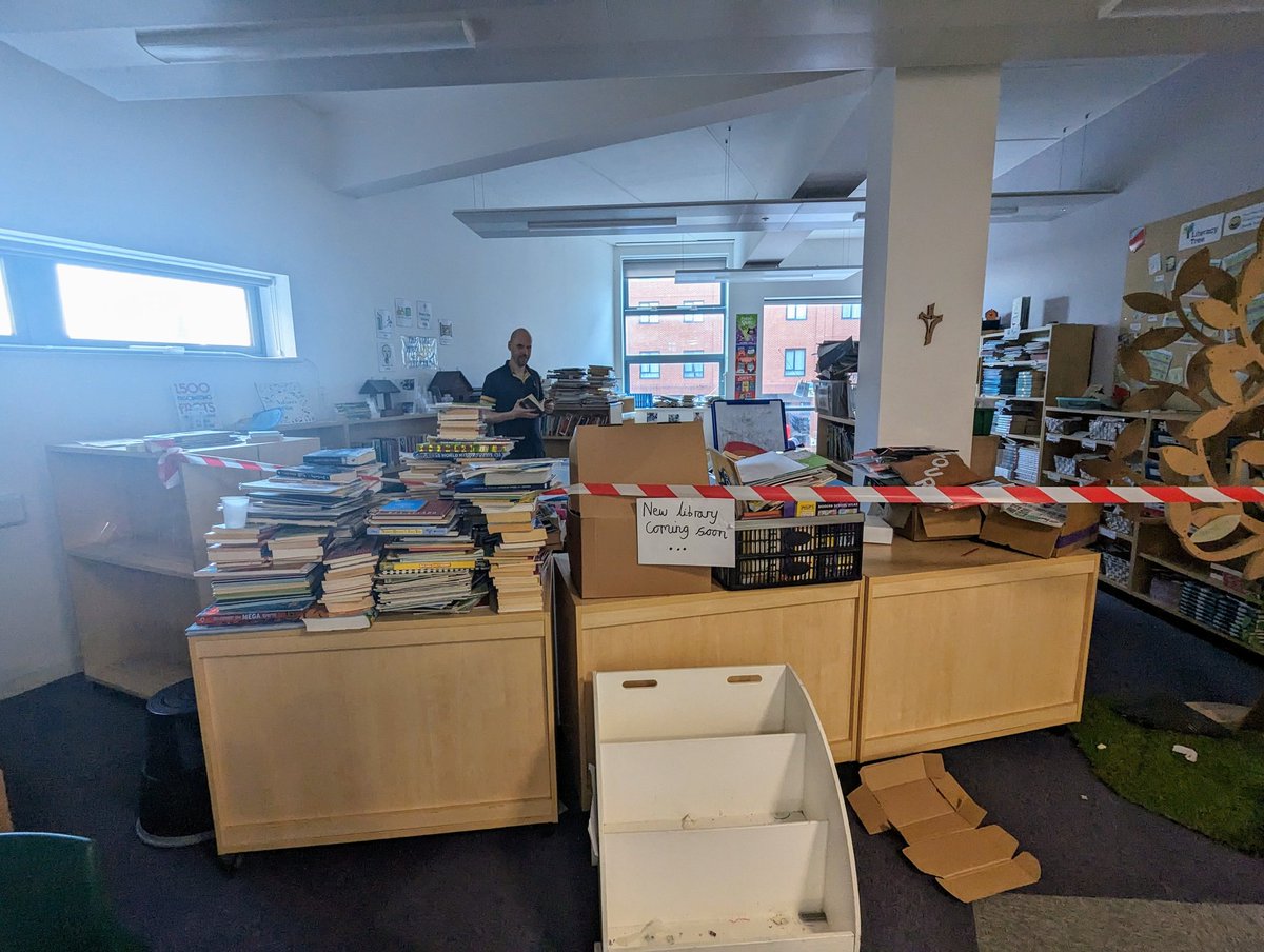 When you start sorting the school library... Getting lost in piles of books. Classics turn up. Random books from the 80s that probably shouldn't be there. New books already well-thumbed. It will be amazing when it's all sorted! Children are excited.