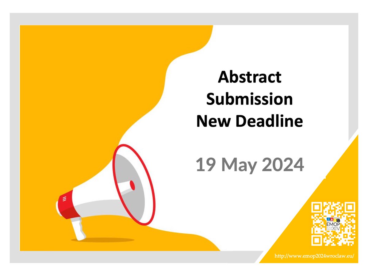 Dear Participants, 
we would like to inform you that the deadline for the submission of abstracts has been extended until 19 May 2024.

Here you can find some information on how to submit your abstract: 
emop2024wroclaw.eu/rules-for-abst…