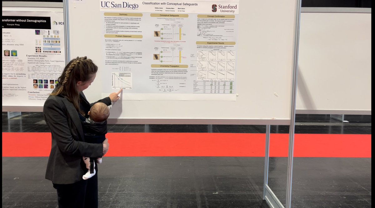 HaileyJoren's tweet image. Baby’s first ICLR! (And mine too!) He had plenty of constructive feedback for mom’s poster pitch