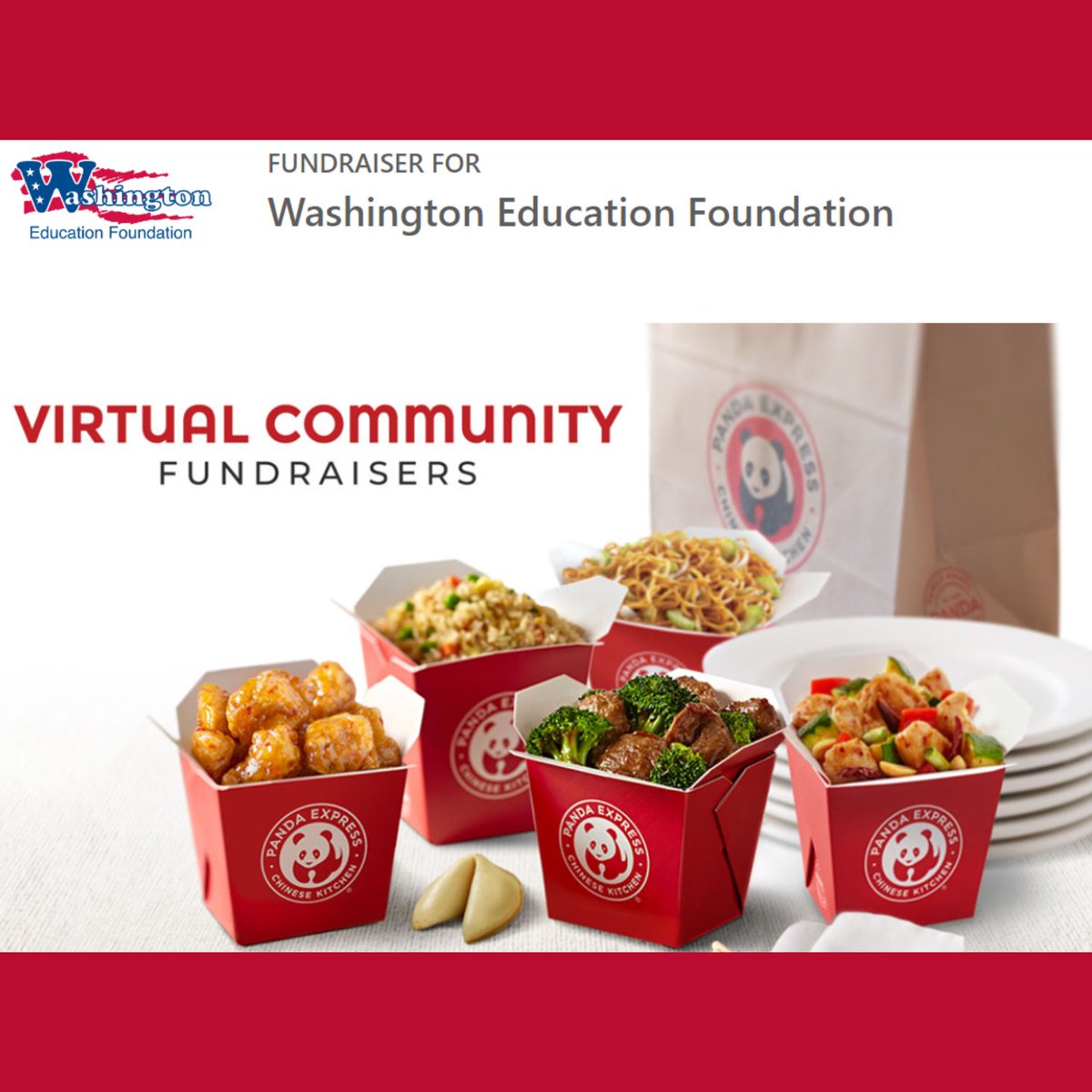 As a reminder, the Washington Education Foundation (WEF) is holding a virtual fundraiser with Panda Express tomorrow, May 10. Twenty eight percent of sales will be donated to the WEF, which directly benefit WESD teachers and staff! Learn more: community-fundraiser.com/virtual-fundra…. #WESDFamily