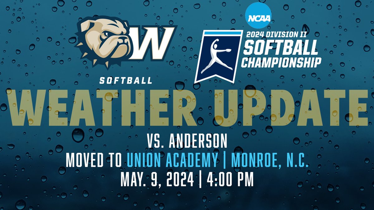 🚨 TIME & LOCATION CHANGE 🚨 Today's @WingateSoftball NCAA Regional Contest against Anderson has been MOVED TO UNION ACADEMY! The contest will now start at 4 PM! LR & Lander will play at 6:30 PM at Union Academy Story | shorturl.at/hOPV9 #OneDog