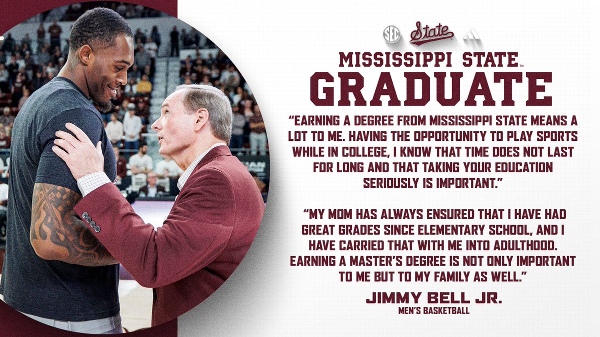 'Earning a master's degree is not only important to me but to my family as well.' - @JimmyBellJr15 #StatetoSuccess x #HailState🐶