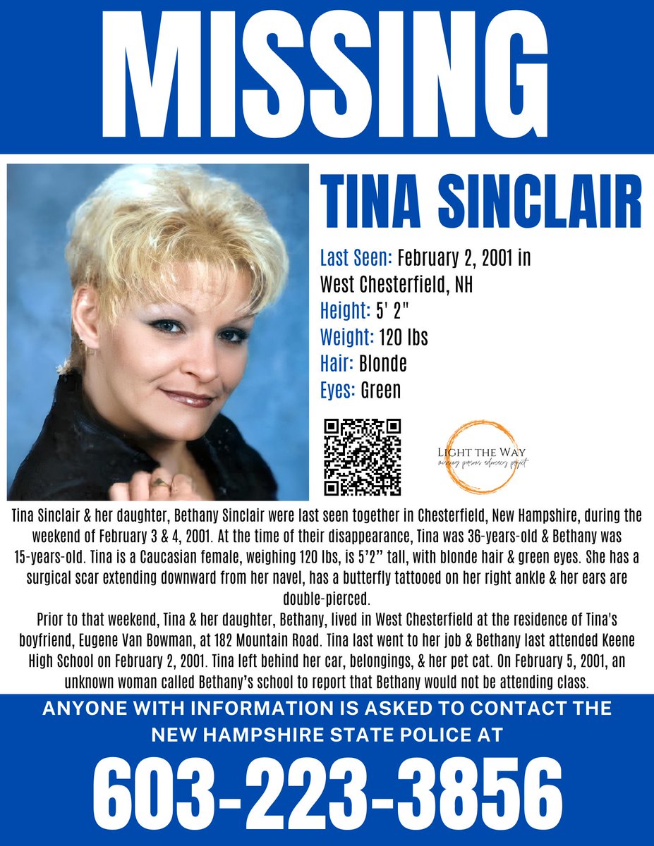 #MissingPosterMonday #TinaSinclair #BethanySinclair #NewHampshire #MondayMotivation #Missing #MissingPerson #Unresolved #NHUnsolved