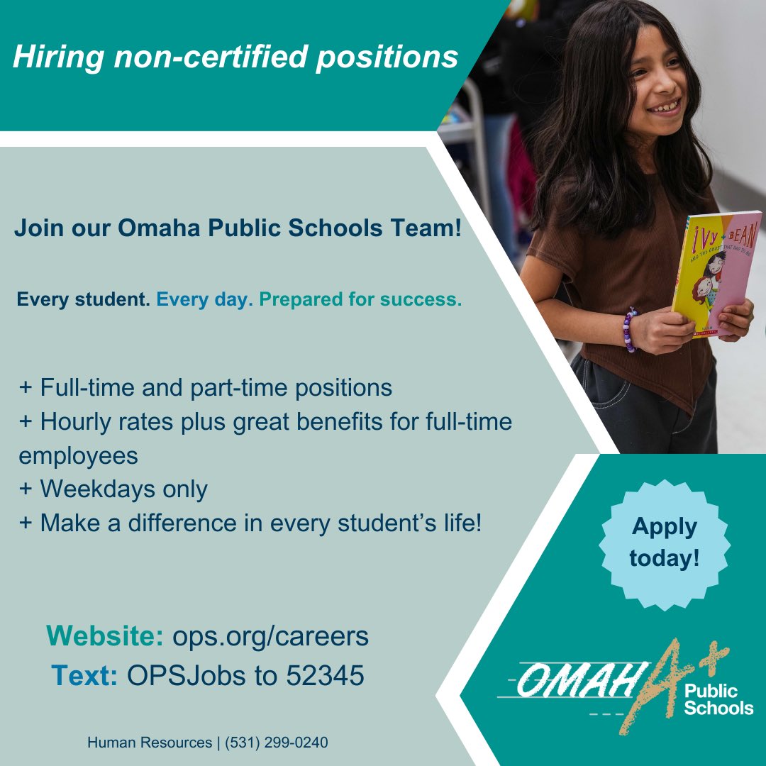 Come work at @OmahaPubSchool! #place2be #opsproud 💙💛💙💛