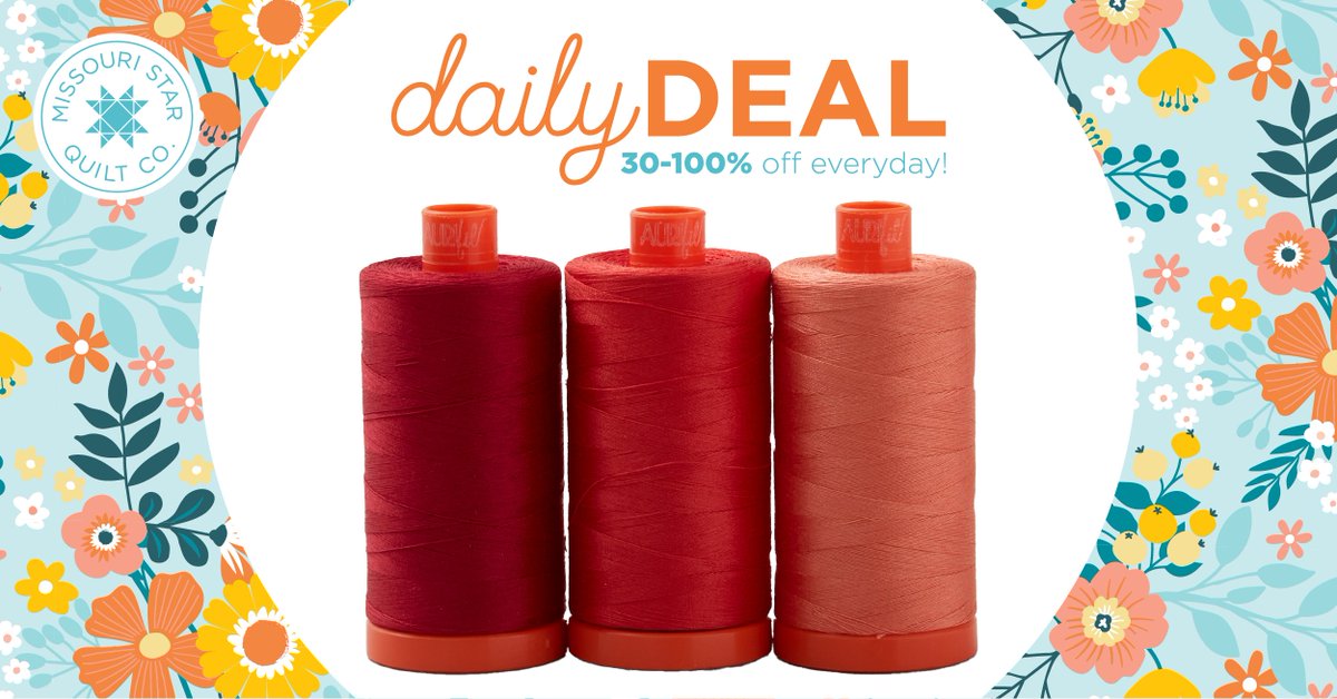 Today’s Daily Deal, Ruby Reverie Trio by Aurifil, is a Missouri Star exclusive thread trio in gorgeous shades of red! These 50WT cotton spools are versatile and suited to a wide range of sewing uses. Shop now: bit.ly/4bxF6k9 (Valid 05/10/24 while supplies last)