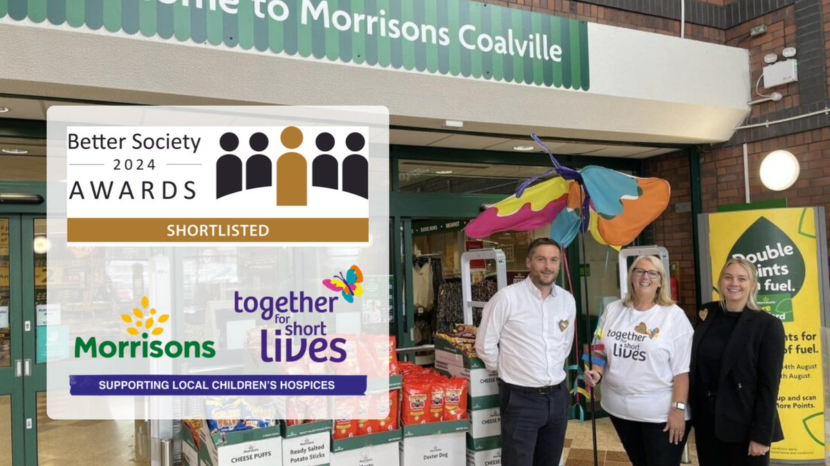 Together for Short Lives is heading to the @CTBetterSociety Awards tonight, where our @Morrisons Butterfly Trail event has earned a nomination for the Best Scheme to Encourage Staff Fundraising. Wishing all the nominees good luck at tonight’s awards! #BetterSocietyAwards