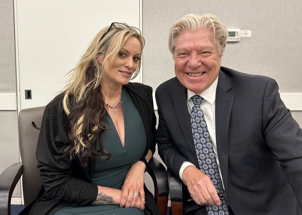Stormy Daniels in the courthouse today with her lawyer Clark Brewster.