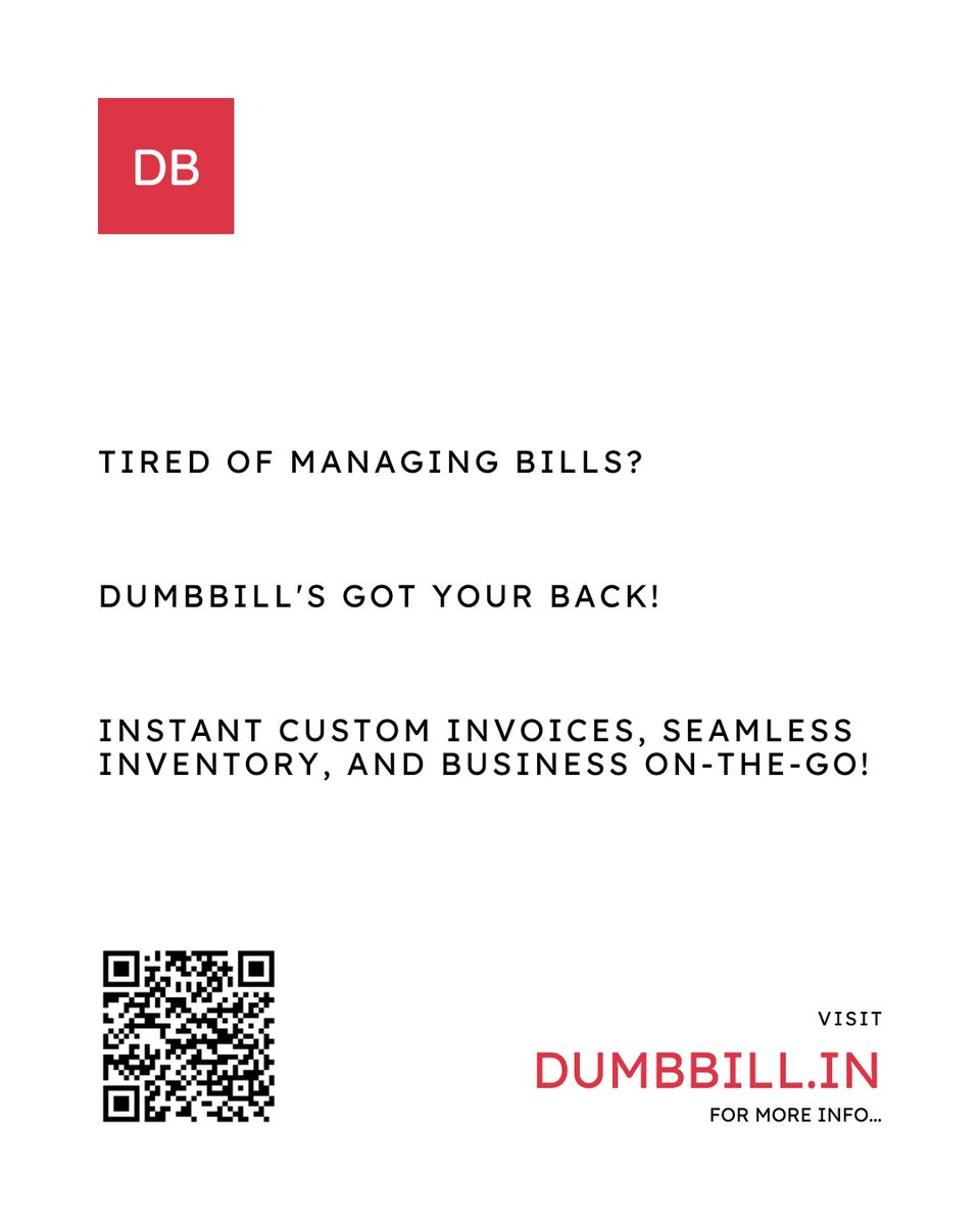Instant custom invoices, seamless inventory, and business on-the-go!

Links:
Android: play.google.com/store/apps/det…
Web: app.dumbbill.in 

#DUMBBILL #invoice #simplify #instantinvoices #businessgrowth #dumbbillapp #monopolysystems #india #saas #billing #invoicing #madhyapradesh