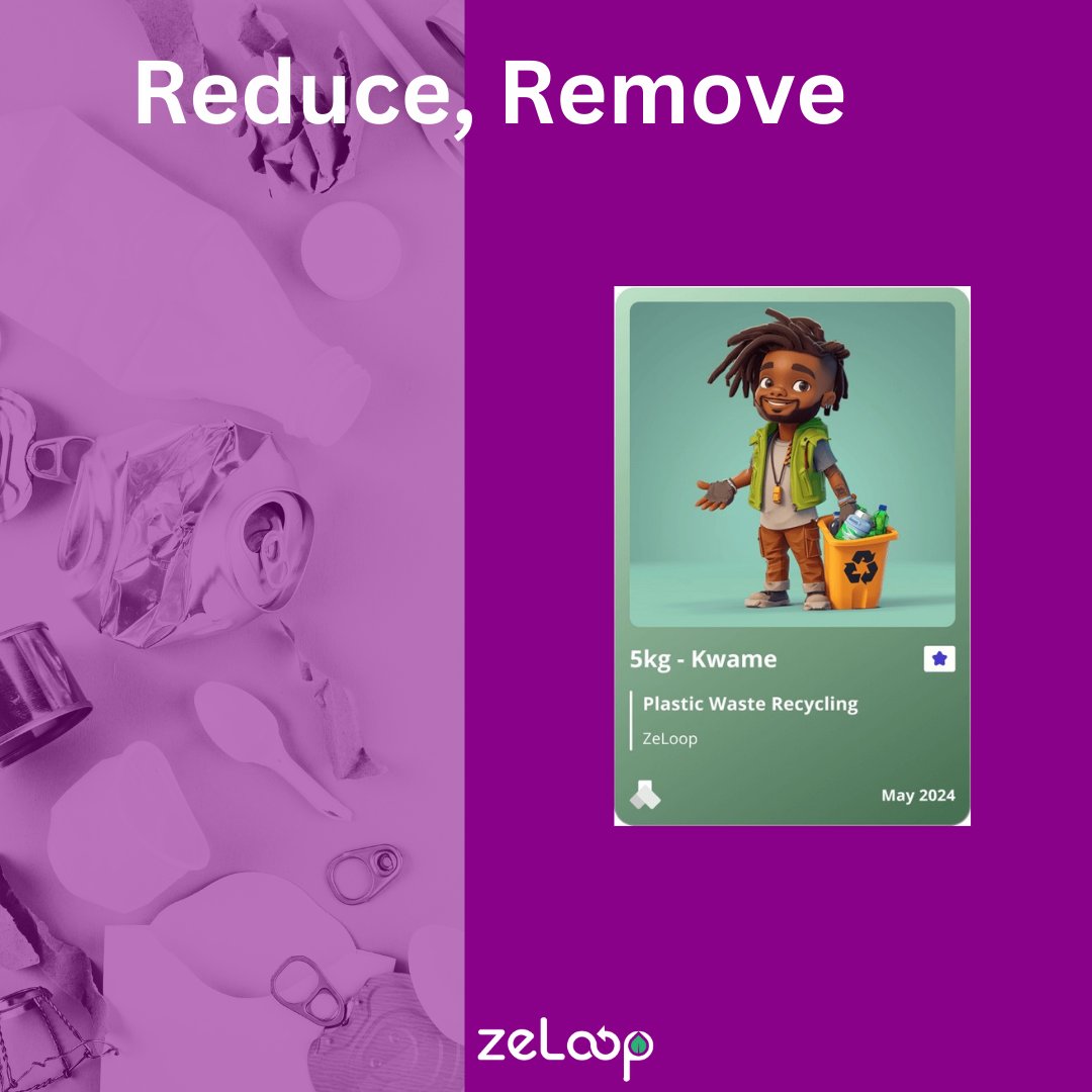 🌿💡 Discover Kwame, the #zeloop NFT certificate equivalent to 5 kg of plastic that we have extracted to preserve the environment. 🌱

🔍 How does it work? Visit our website to learn more 💻🌍

#NFT #PlasticNeutral #Sustainability #EcoFriendly #compensate #zeroplastic