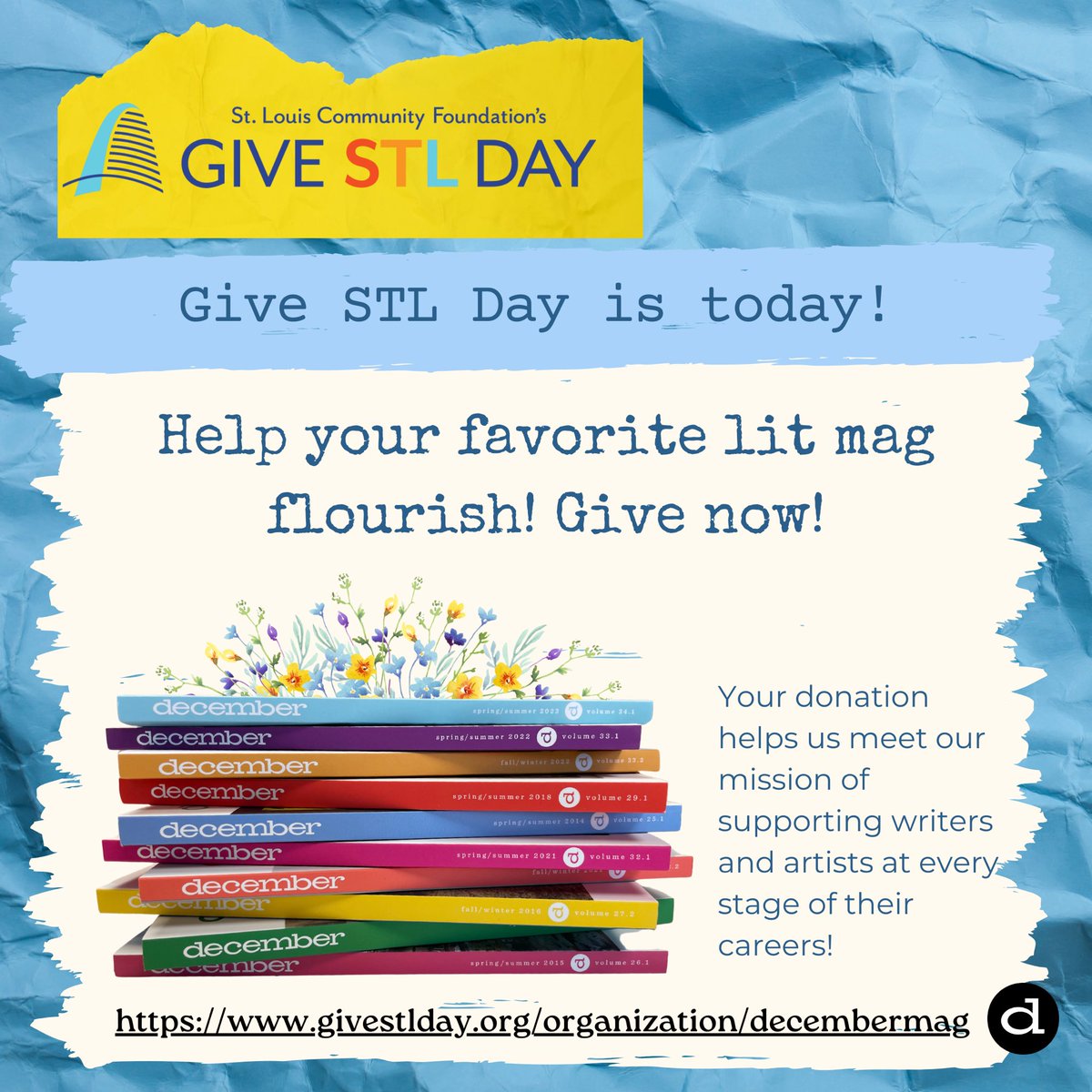 It’s #givestlday and we hope you will help out your favorite litmag! We’re an independent nonprofit magazine and our tiny staff strives to bring you two gorgeous issues each year along with events and other community building opportunities! Help us meet our mission! 🫶📚🫶
