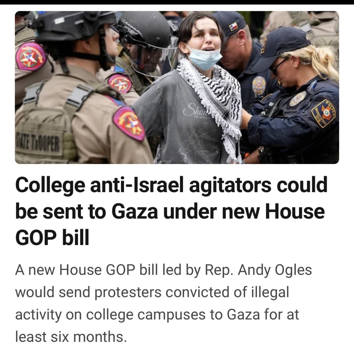 The American people “Can we get a strong border and Less inflation” Congress “Sorry the best we can do is send college kids to Gaza so Israel can kill them with weapons you paid for”