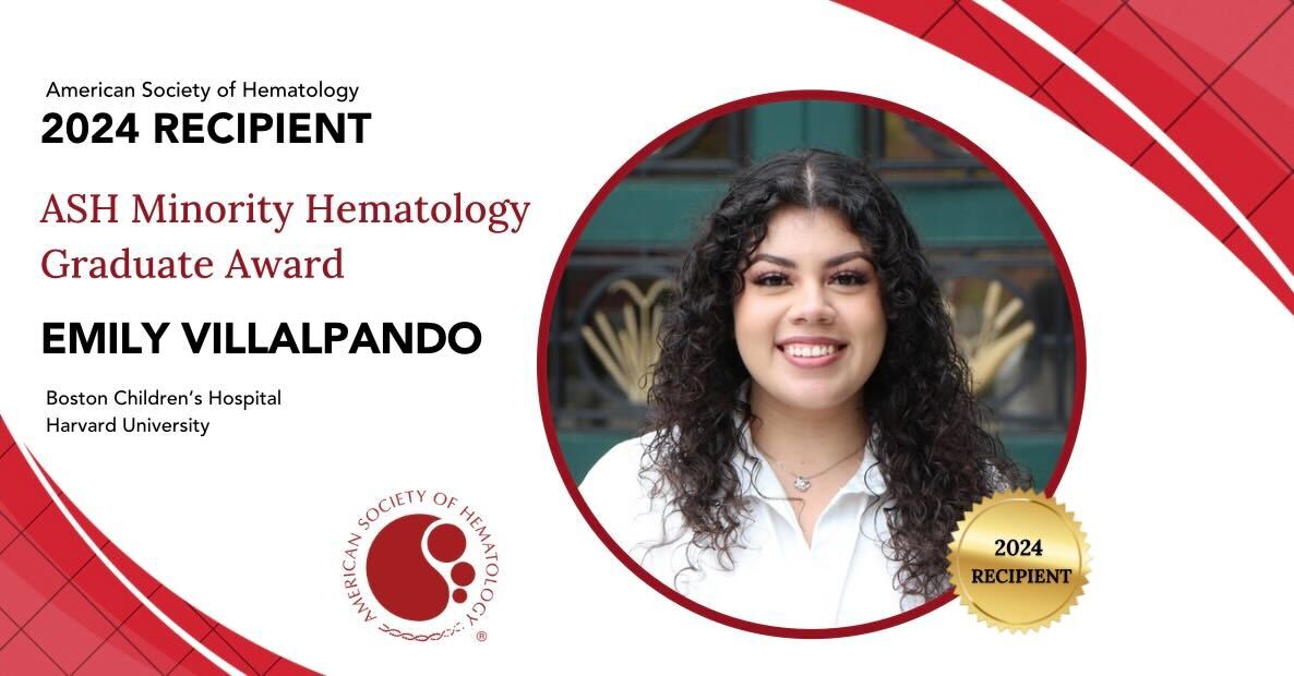 Huge congratulations to @emilyvillalp from our lab for being selected by @ASH_hematology to receive the 2024 ASH Minority Hematology Graduate Award!!! So proud of you, Emily!! #ASHAwards