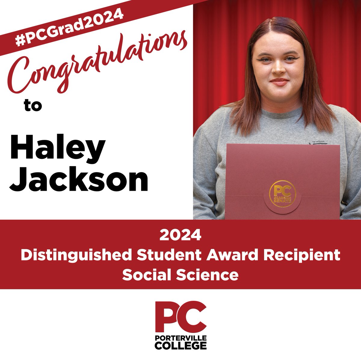 Congratulations to Haley Jackson -- 2024 Distinguished Student Award Recipient in Social Science! #PCGrad2024 #PCStudentSuccess
