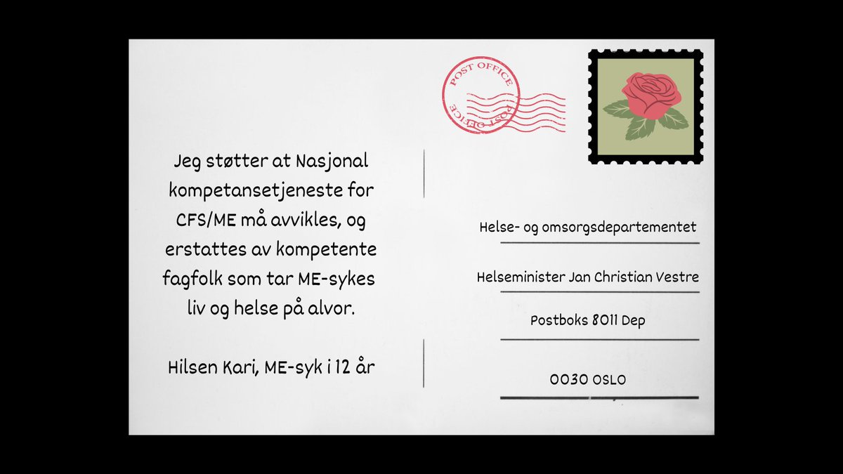Jeg har sendt klage på Nasjonal kompetansetjeneste for CFS/ME til helseminister Jan Christian Vestre. 

Støtt gjerne klagen ved å sende et postkort. 

Sett #FotenNed. 
#WorldMEDay 

lifewithmebysissel.wordpress.com/2024/05/09/kla…