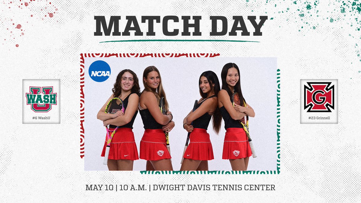 MATCH DAY!

NCAA Regional
@WashUwTennis vs. Grinnell
📍St. Louis, Mo. | Dwight Davis Tennis Center
⏰10 a.m.
📊tinyurl.com/4aaprv4x

#RuntotheBattle