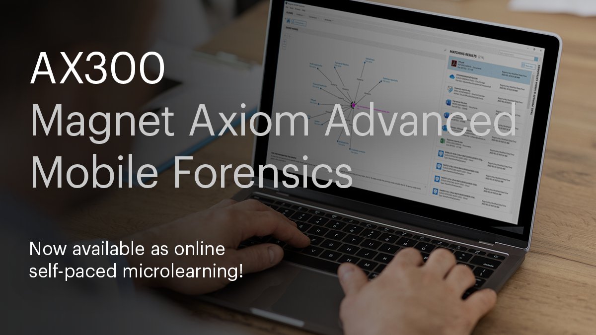 We're excited to be able to offer our Magnet Axiom Advanced Mobile Forensics (#AX300) course as online self-paced microlearning! Start learning more about mobile device investigations in an easy-to-consume and engaging format today: ow.ly/25cz50RAOrz #DFIR #DFIRTraining