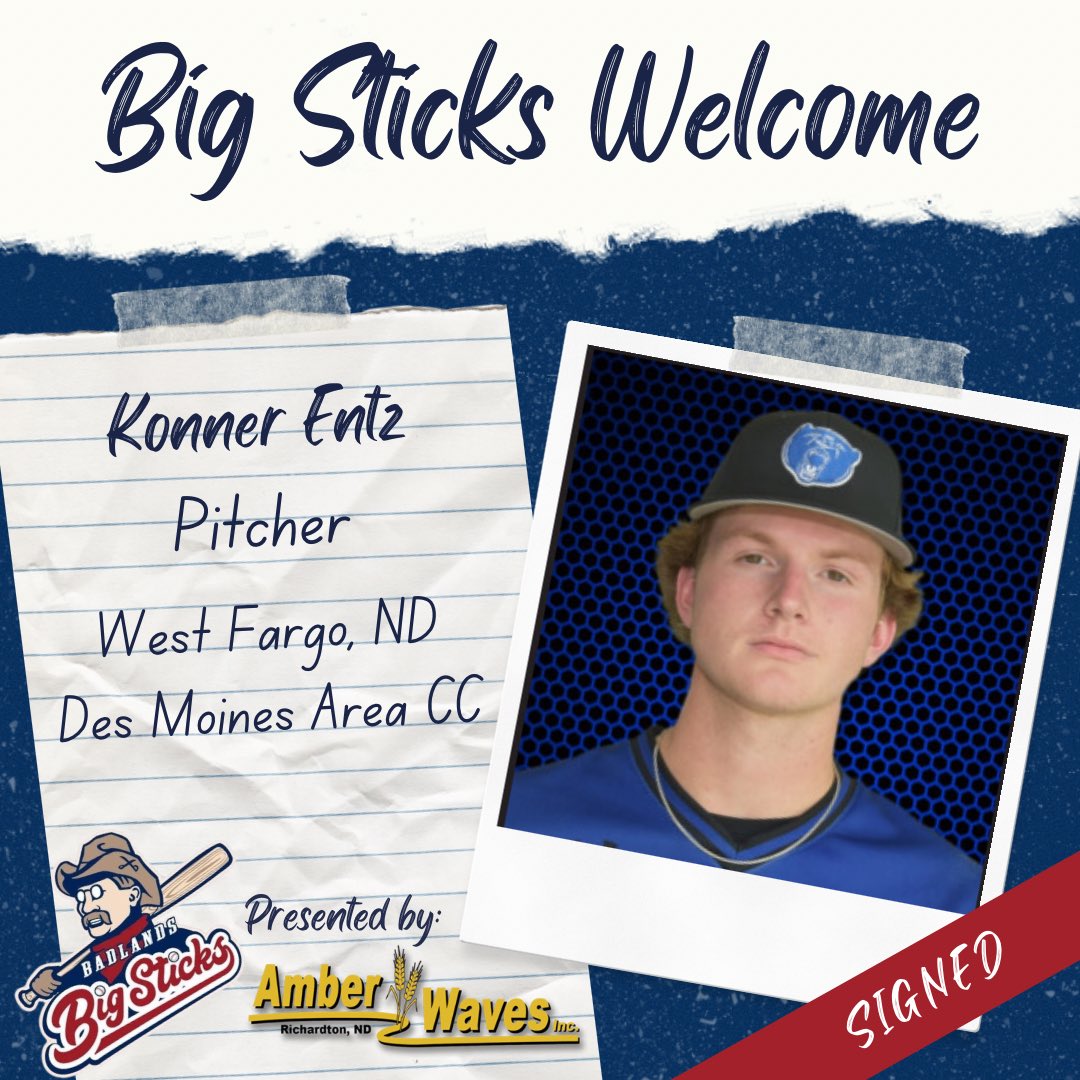 OFFICIAL RELEASE Presented by Amber Waves, Inc.

Welcome West Fargo product <a href="/EntzKonner/">Konner Entz</a> to the pitching staff!

Story: northwoodsleague.com/badlands-big-s…