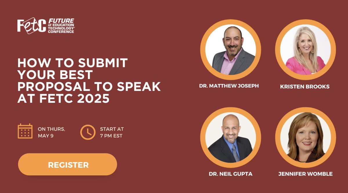 T-60 minutes Don’t miss this webinar to support applicants who want to submit proposals to speak at @fetc January 14-17, 2025 in Orlando, FL!! Still time to sign up to be a part tonight at 7:00: event.on24.com/wcc/r/4582880/… @drneilgupta @KristenBrooks77 @JenWomble #FETC