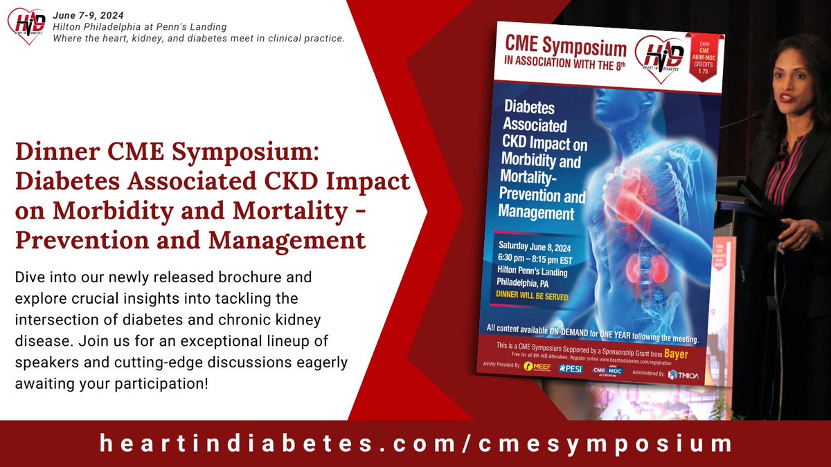 The Dinner #CME Symposium: Diabetes Associated CKD Impact on Morbidity & Mortality - Prevention & Management brochure is now available! Learn more at: heartindiabetes.com/cmesymposium Registration: heartindiabetes.com/registration #8HeartinDiabetes @American_Heart @CardiologyToday @BayerPharma