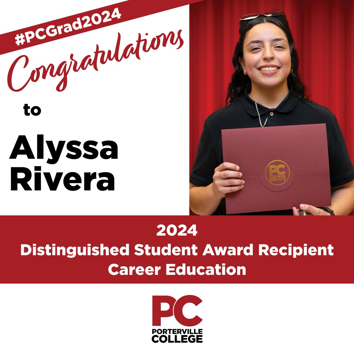 Congratulations to Alyssa Rivera -- 2024 Distinguished Student Award Recipient in Career Education! #PCGrad2024 #PCStudentSuccess