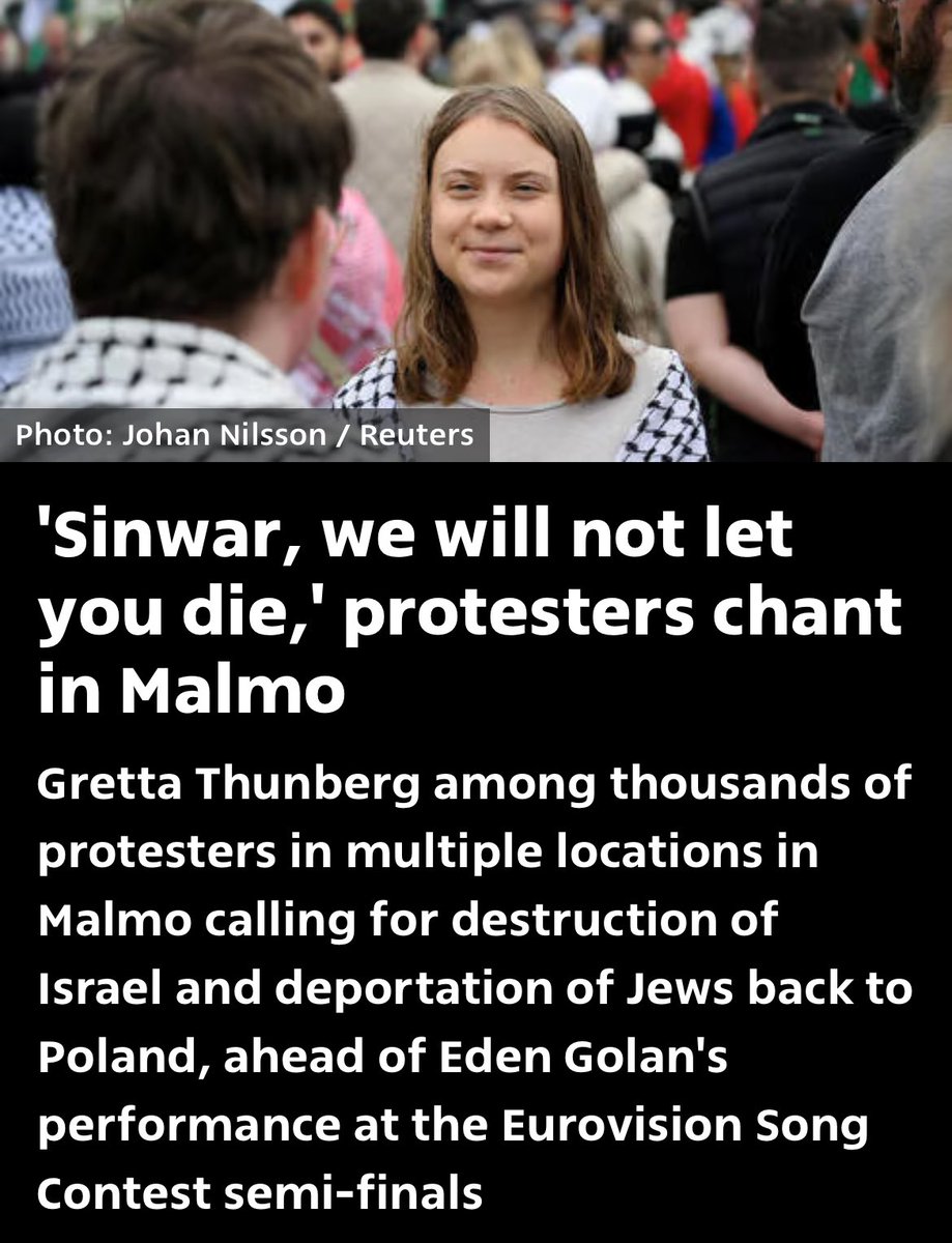 Greta Thunberg schreit in Malmö bei den antisemitischen Demos, dass sie Hamas-Anführer Sinwar nicht sterben lassen und die Juden zurück nach Polen sollen (🫠), während die israelische Sängerin bei der Generalprobe des Eurovision Contest bereits ausgebuht wurde und mit 10 (!)…